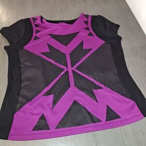 Worthington Black and Purple Geometric Short Sleeve Top
